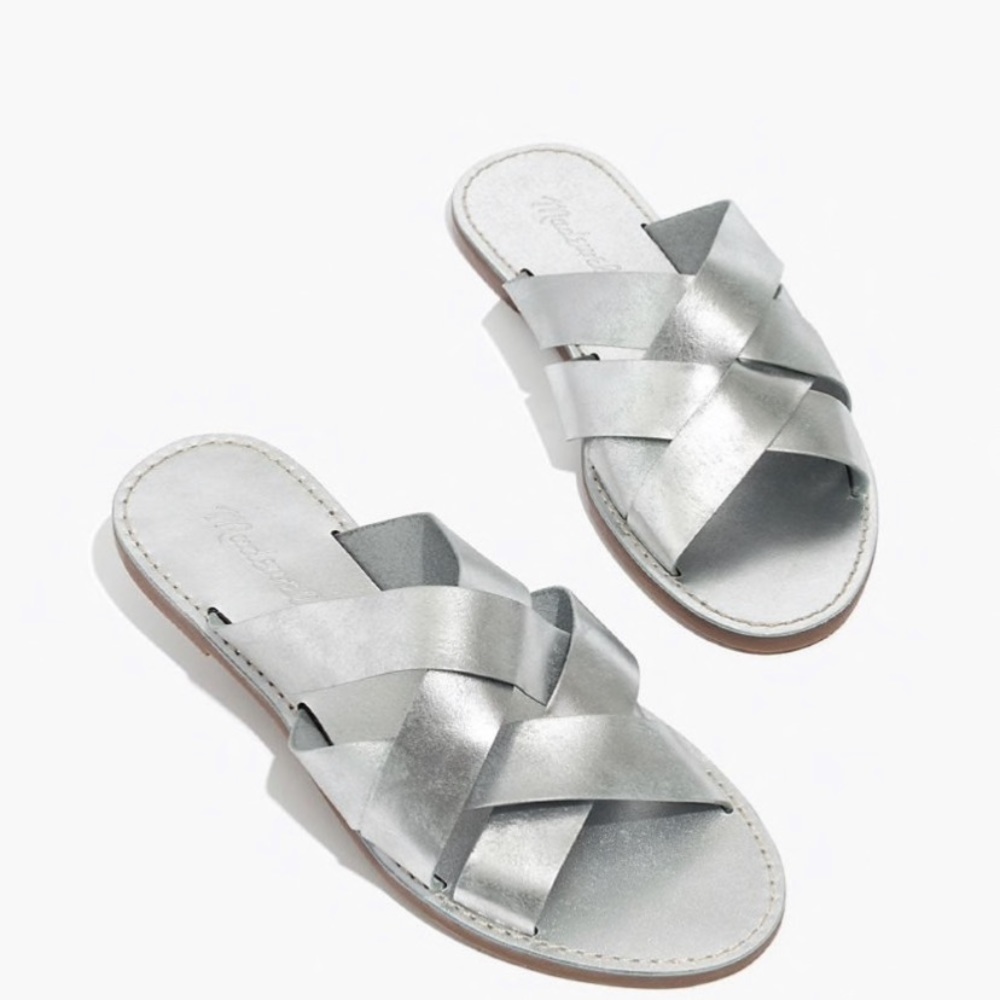 Madewell Boardwalk Woven Leather Sandals in Silver